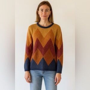 Gemelli Chevron Knit Italian Sweater in Orange and Navy